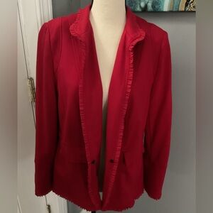 Chico's Red Blazer with Notched Lapel and Textured Fabric